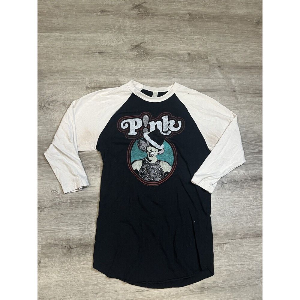 American Apparel T-Shirt Top 2013 Pink Music Womans Small Black 3/4 Sleeve Crew